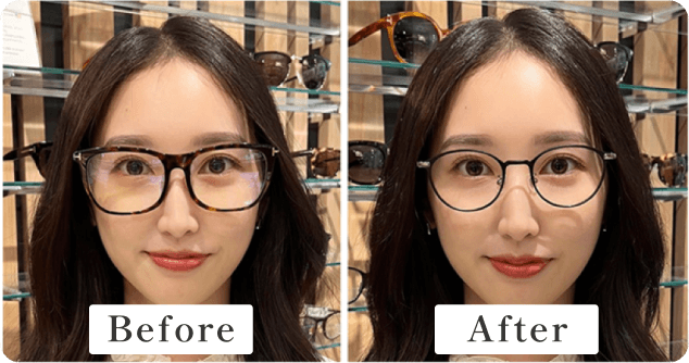 メガネをかけた女性Before After