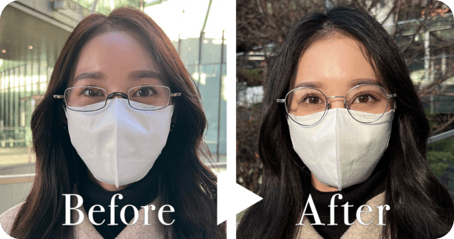 メガネをかけた女性Before After