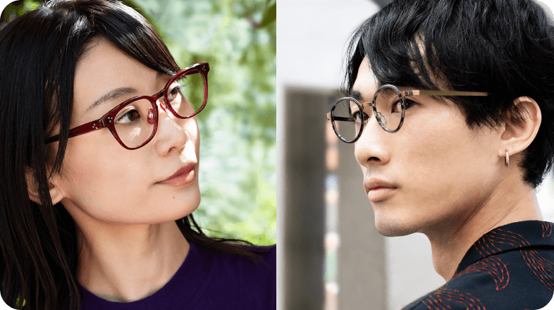 メガネの女性と男性